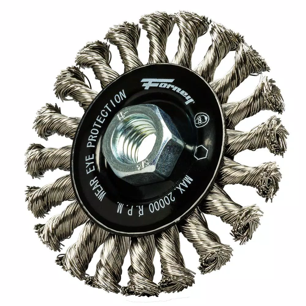 Forney 4 in. Stainless Steel Twist Knot Wire Wheel Brush for Heavy-Duty Cleaning
