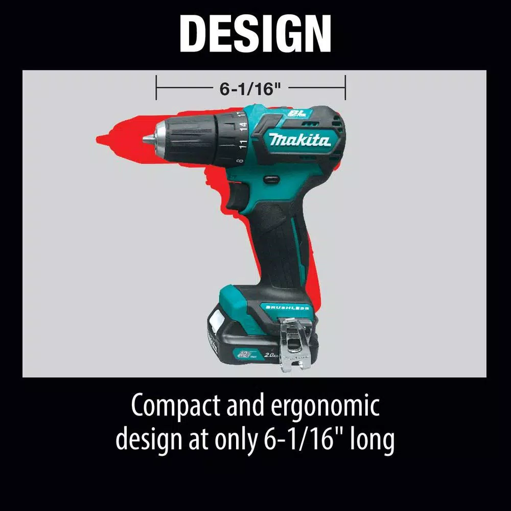 Makita 12V Max CXT Brushless 3/8 in. Cordless Driver Drill Kit with (2) 2.0Ah Batteries, Charger, and Case