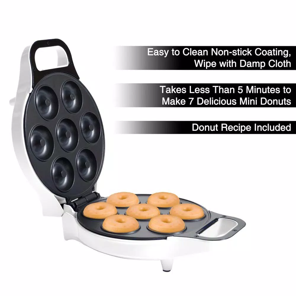 Chef Buddy 750W Mini Donut Maker, Nonstick Electric Dessert Specialty Appliance, White