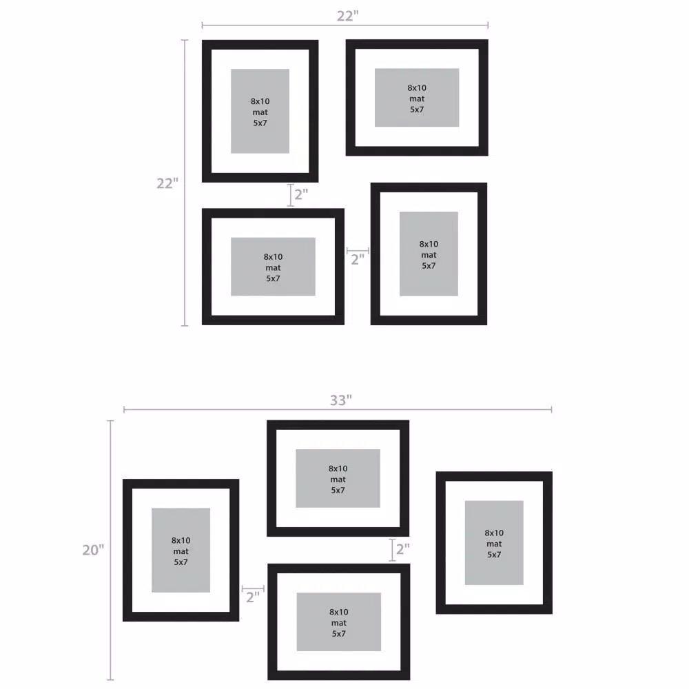 DesignOvation Gallery Wood Photo Frame Set, White Satin Finish, Matted to 5x7 in. (Set of 4)