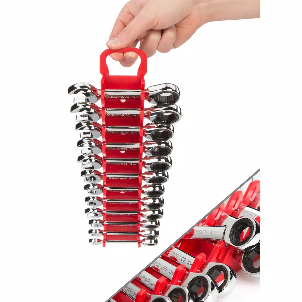 TEKTON 12-Piece Metric Stubby Ratcheting Combination Wrench Set, 8-19 mm