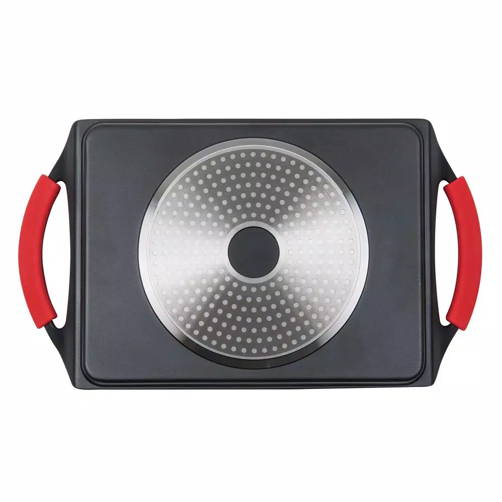 MasterPan 17 in. Cast Aluminum Nonstick Grill Pan, Black