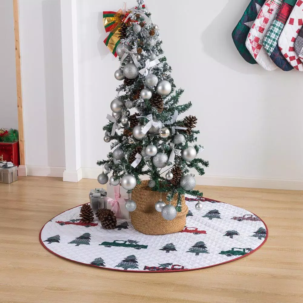 Country Living 48 in. Vintage Truck Quilted Tree Skirt, Reversible Microfiber