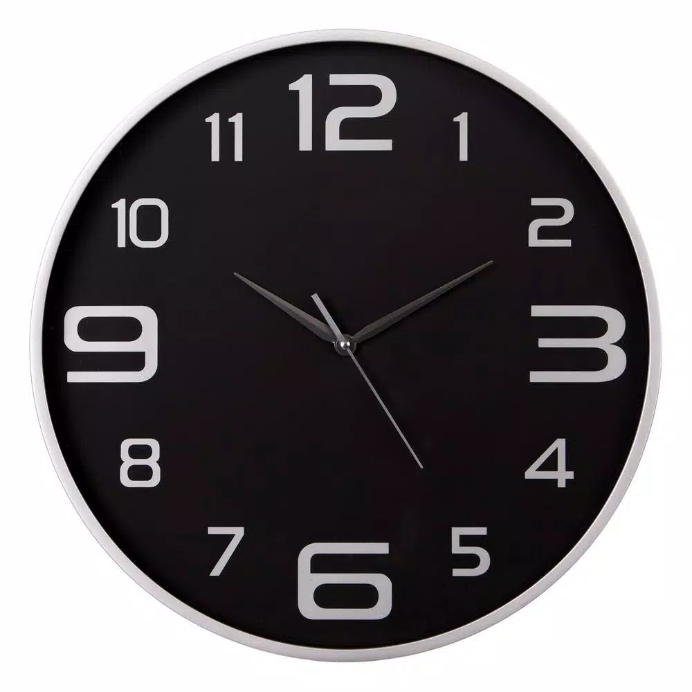 Pinnacle Silver and Black 18-Inch Round Wall Clock with Silent Mechanism