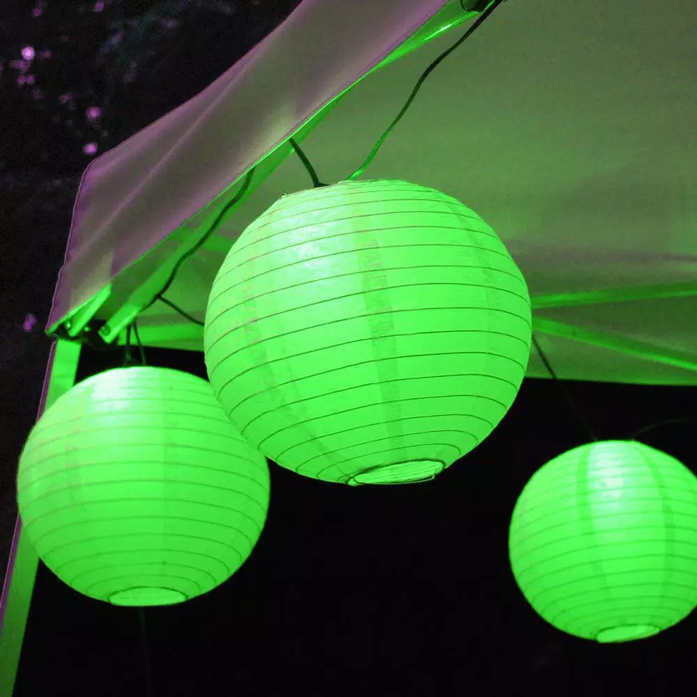LUMABASE 10 in. 10-Light Green Paper Lantern String Lights, 30 ft. Cord