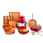 Gotham Steel 20-Piece Ti-Ceramic Nonstick Cookware and Bakeware Set, Red thumbnail 1