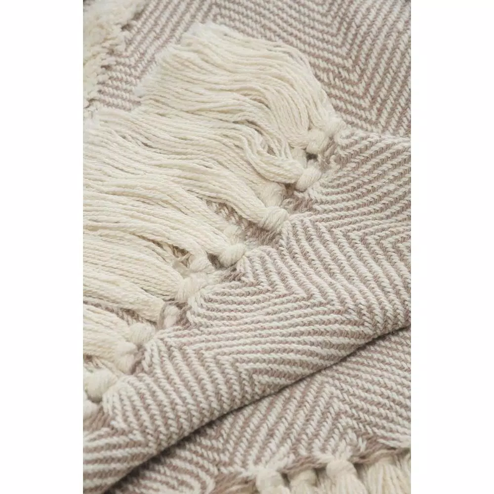 LR Home Fringe Tufted Geometric Cotton Throw Blanket - Beige/Cream