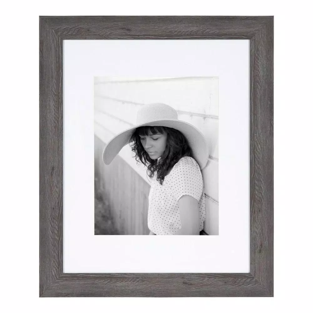 Kate And Laurel Edson Gray Rustic Farmhouse Picture Frame Set, 16x20 in. Matted to 11x14 in. (Set of 2)