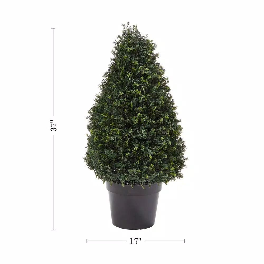 Pure Garden 37 in. Artificial Cypress Tower Style Topiary with Pot