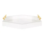 Kate and Laurel Lipton White Glossy Decorative Hexagon Tray with Gold Metal Handles thumbnail 2