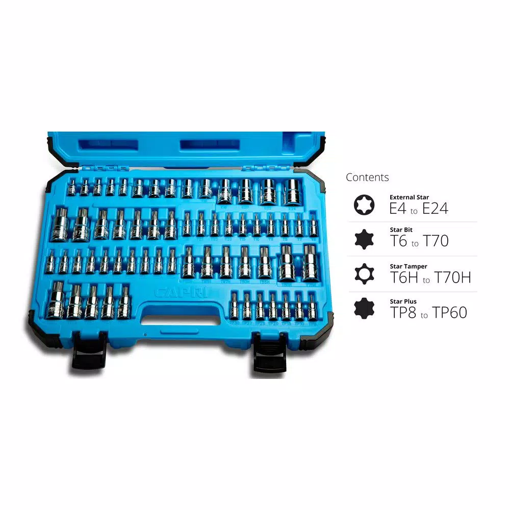 Capri Tools Advanced Series 60-Piece Star Bit Socket Set, Torx & Tamper Proof