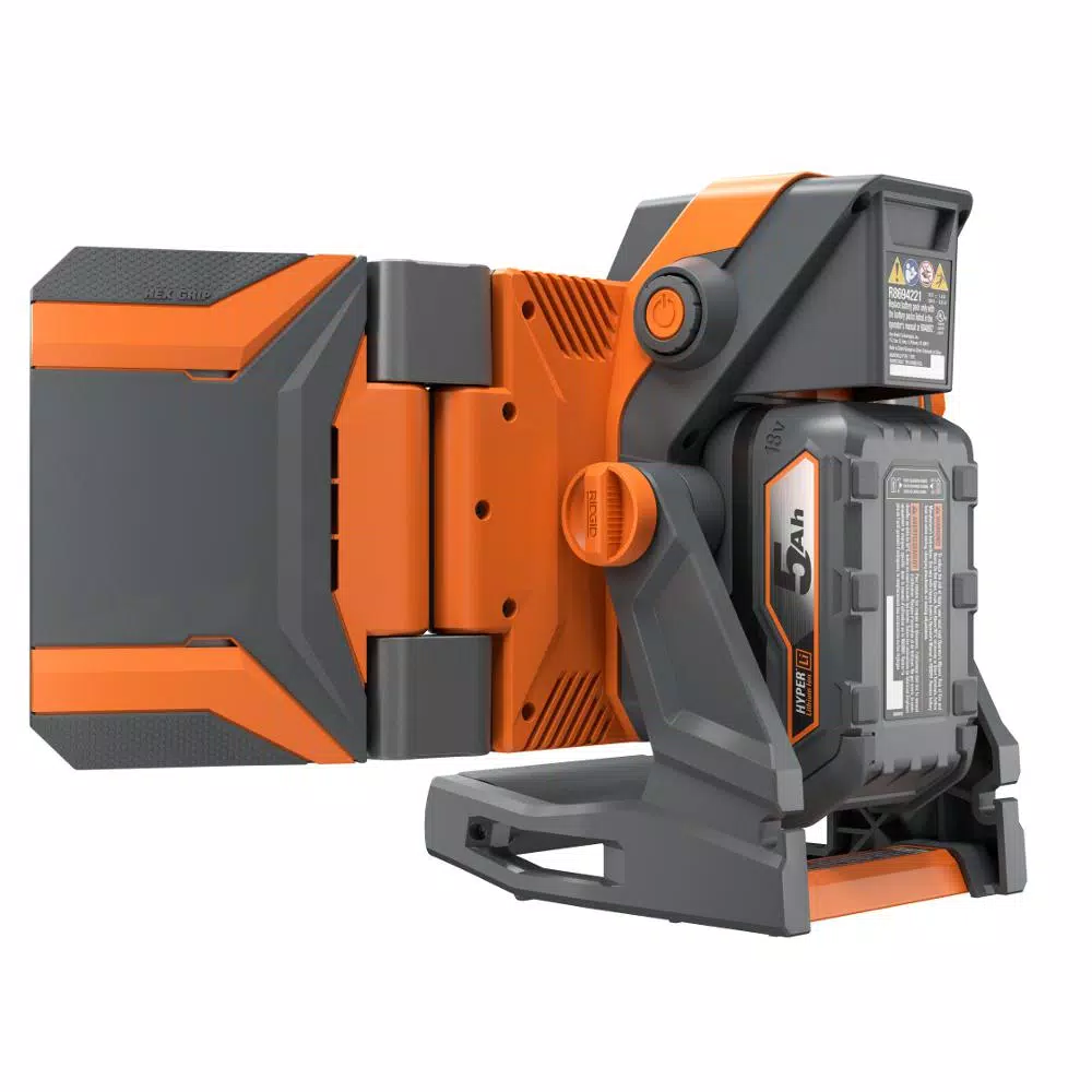 RIDGID 18V Cordless Hybrid Folding Panel Light with 1.5 Ah Lithium-Ion Battery, 2500 Lumens