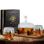 NutriChef 25 oz. Glass Wine and Whiskey Decanter Aerator Set with 2 Whiskey Glasses and Base Stand thumbnail 2