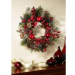 Nearly Natural 22in. Artificial Apple Berry Wreath with Pine Cones and Lush Greenery thumbnail 2