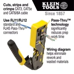 Klein Tools CAT6 Pass-Thru Modular Crimper, Radial Stripper, and 20-Pack Connector Set thumbnail 2