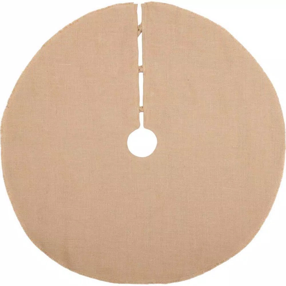 VHC Brands 48 in. Jute Burlap Poinsettia Tree Skirt - Natural Tan Holiday Decor