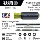 Klein Tools 11-in-1 Multi-Bit Screwdriver and Nut Driver with Schrader Valve Core Tool, Cushion Grip thumbnail 2