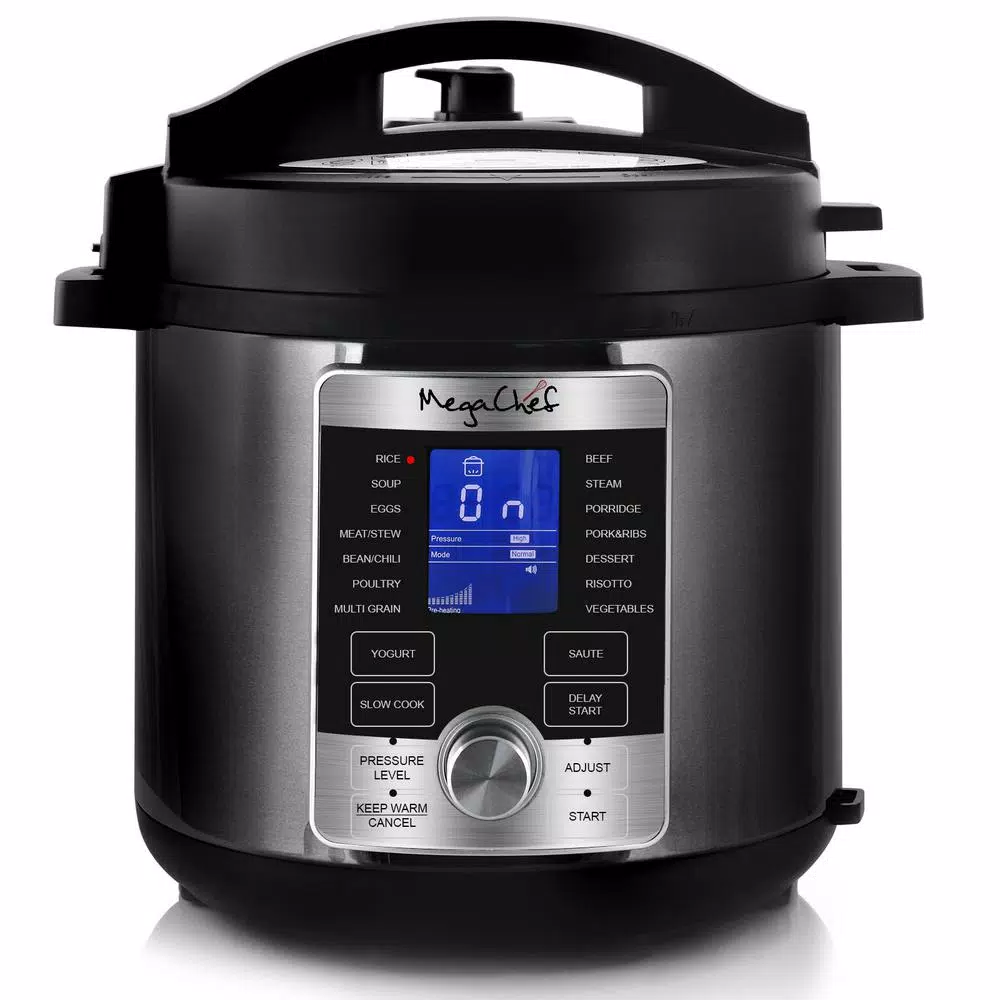 Megachef 6 Qt. Stainless Steel Digital Electric Pressure Cooker with 14 Programmable Settings