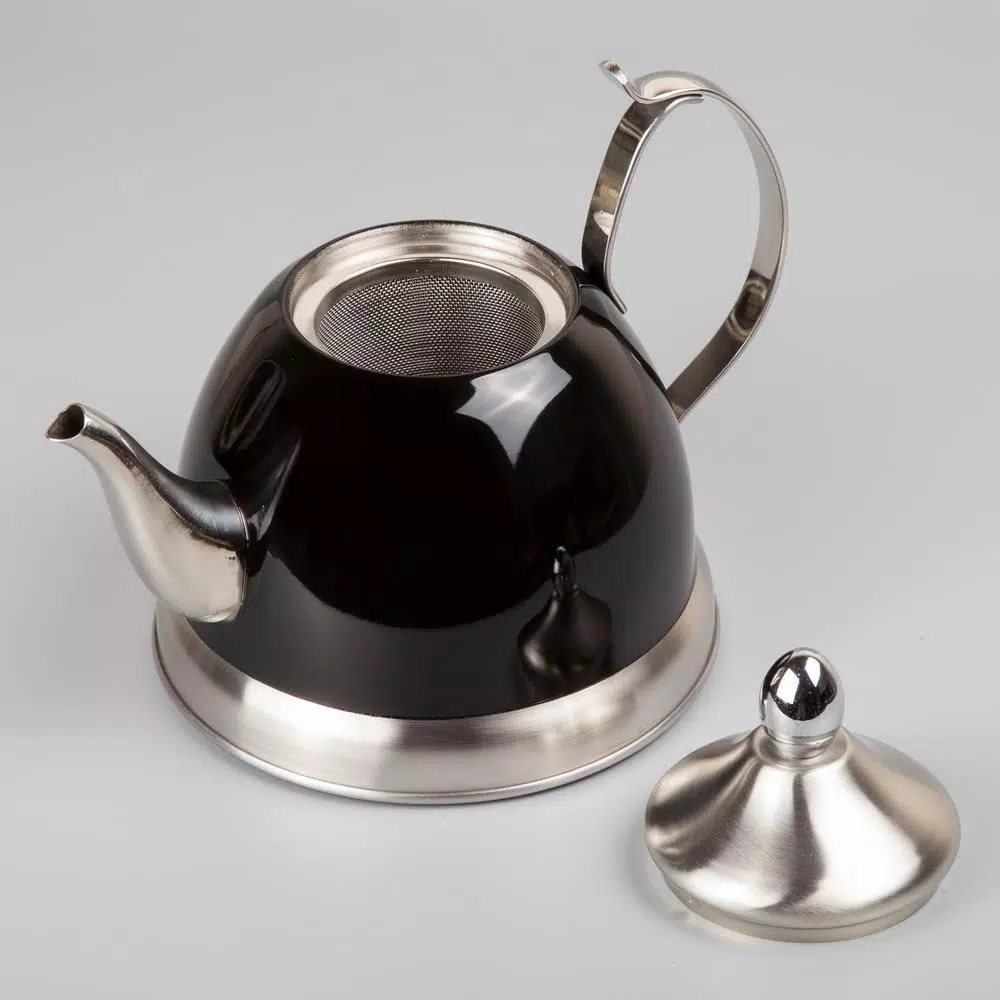 Creative Home Nobili-Tea 1.0 Qt. Stainless Steel Tea Kettle with Removable Infuser Basket, Filter Black