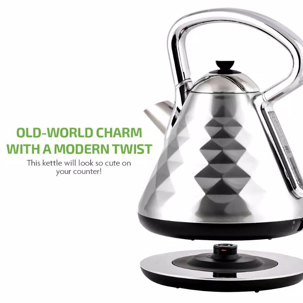 Ovente Cleo Collection 1.7L Electric Kettle, 1500W Stainless Steel Tea Kettle with Auto Shut-Off