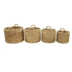 LITTON LANE Round Water Hyacinth and Metal Storage Wicker Baskets, Set of 4 thumbnail 2
