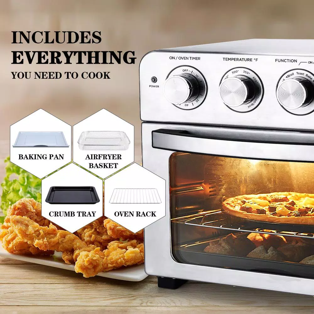 Boyel Living 24 Qt. Silver Stainless Steel Air Fryer Toaster Oven with 1700W Power and 4 Accessories