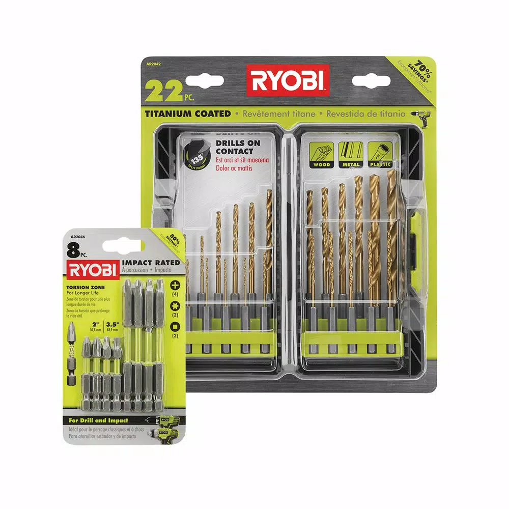RYOBI 30-Piece Titanium Coated Drill Bit and Impact Rated Driving Bit Set