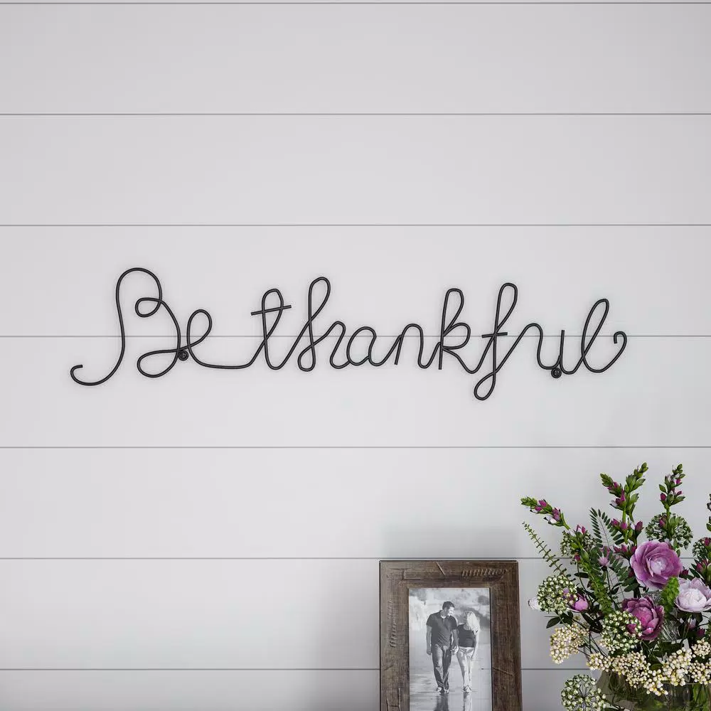 Lavish Home Be Thankful Metal Cutout Wall Decor Sign, Black Farmhouse Style