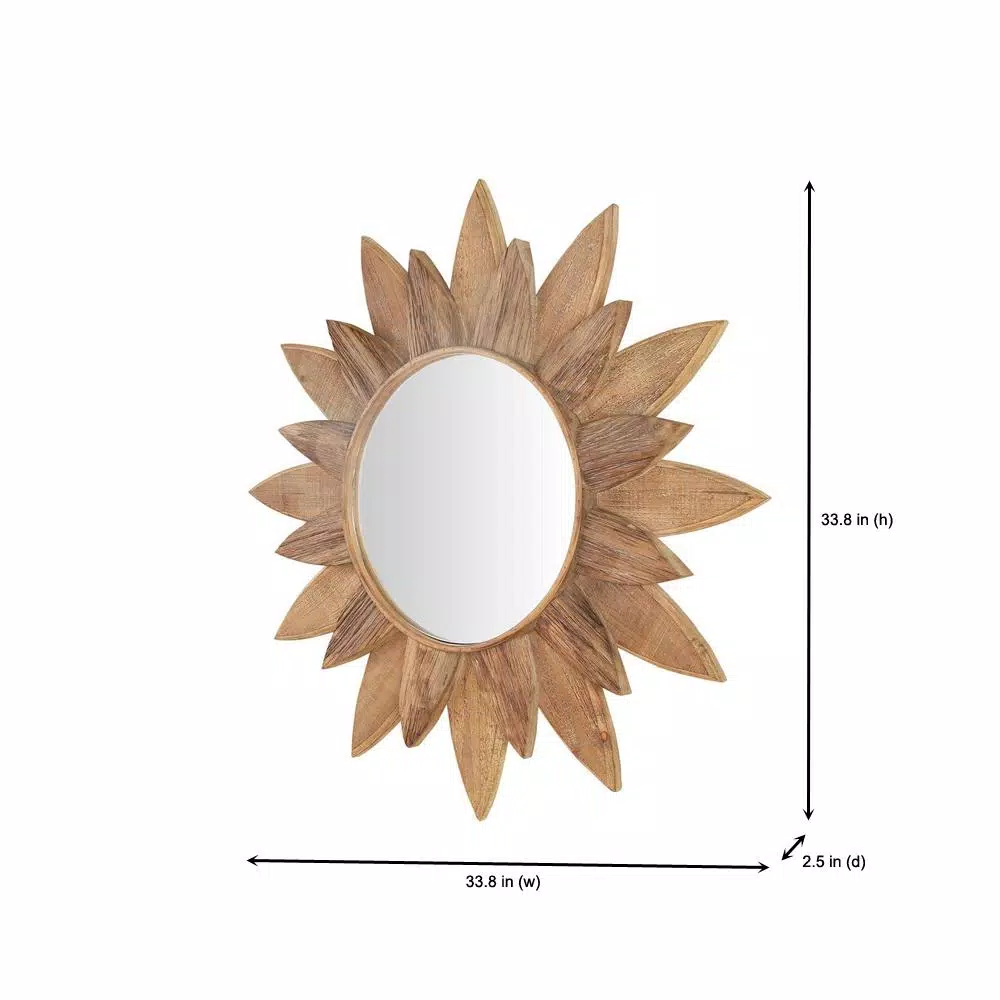 Home Decorators Collection Sunburst Art Deco Accent Mirror, Brown Antiqued Wood, 33.8 in.