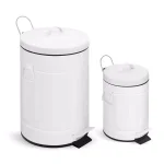 Innovaze New York Style Round White Metal Step-On Trash Can Set, 12L and 3L Capacity thumbnail 1