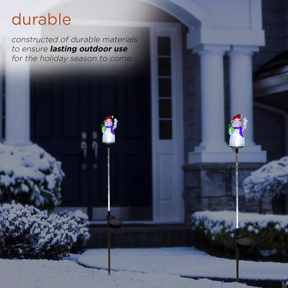 Alpine Corporation Solar Snowman Garden Stakes with Fiber Optic LED Lights, Set of 2