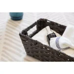 Vintiquewise Black Plastic Wicker Shelf Basket Organizer with Handles thumbnail 5