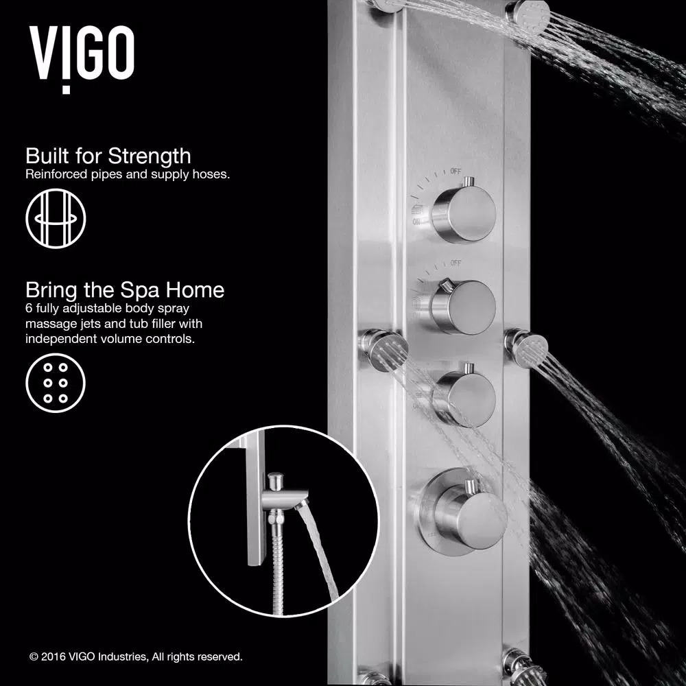 VIGO Mateo 59.5 in. Stainless Steel 6-Jet High Pressure Shower Panel System
