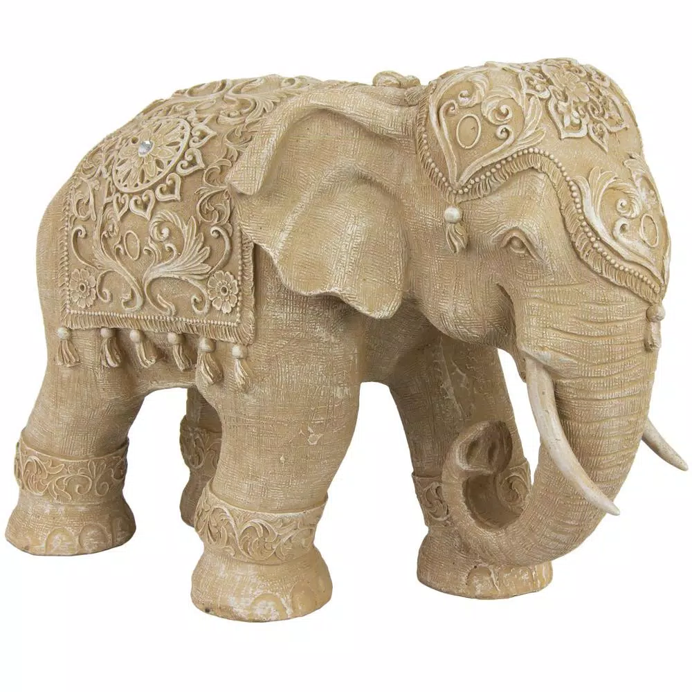 Oriental Furniture 20 in. Rustic Jeweled Elephant Decorative Statue, White Resin