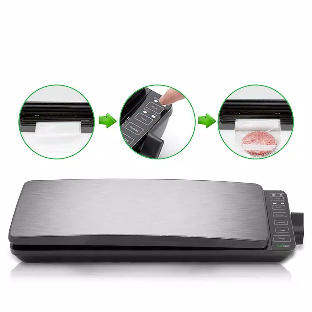 NutriChef Stainless Steel Electric Vacuum Sealer with Reusable Bags and Roll