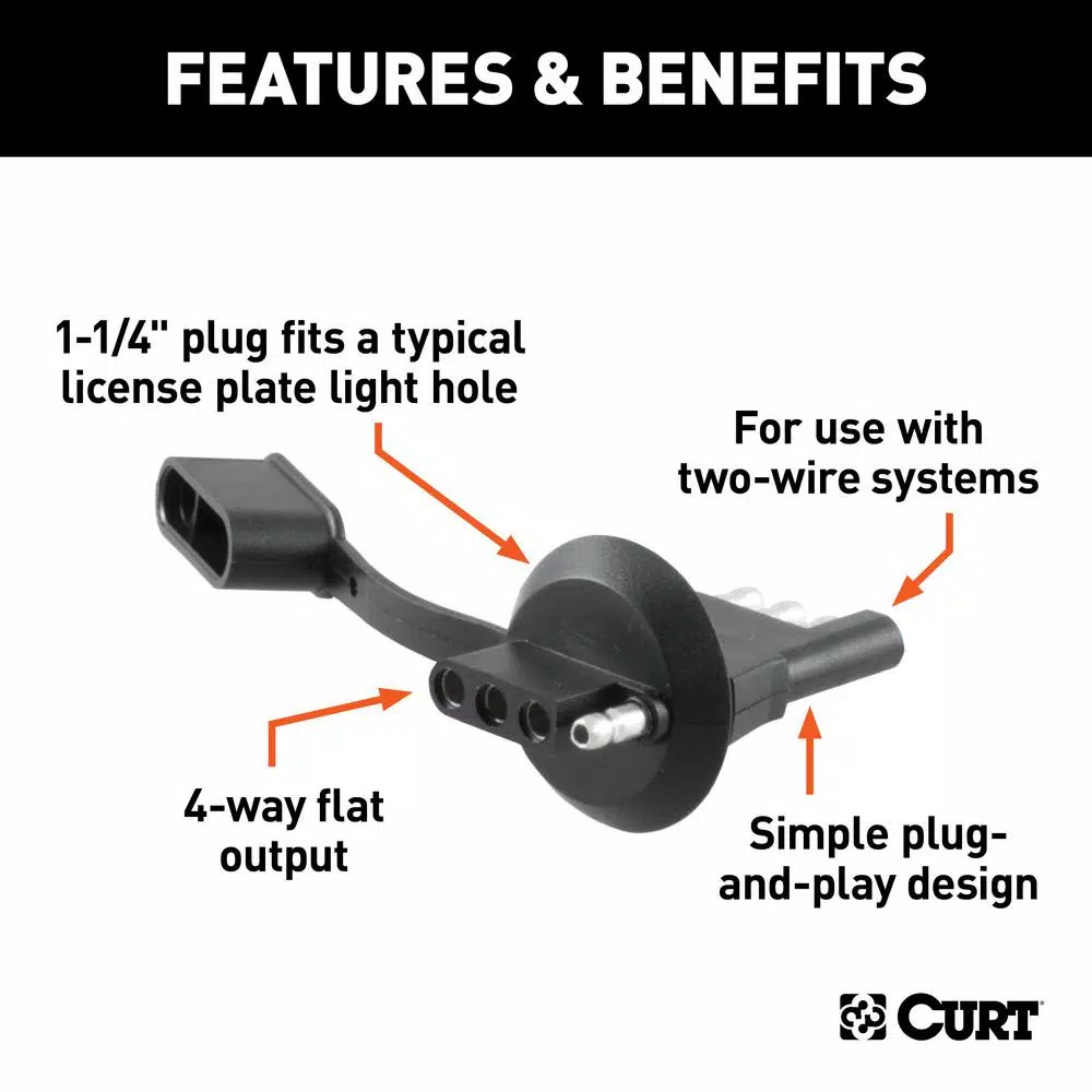 CURT 4-Way Flat License Plate Light Plug Adapter