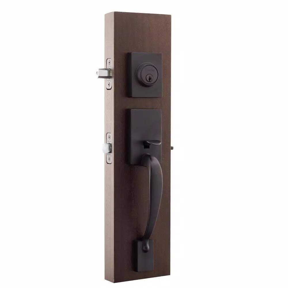 Copper Creek Craftsman Tuscan Bronze Front Door Handleset with Contemporary Zane Lever Trim