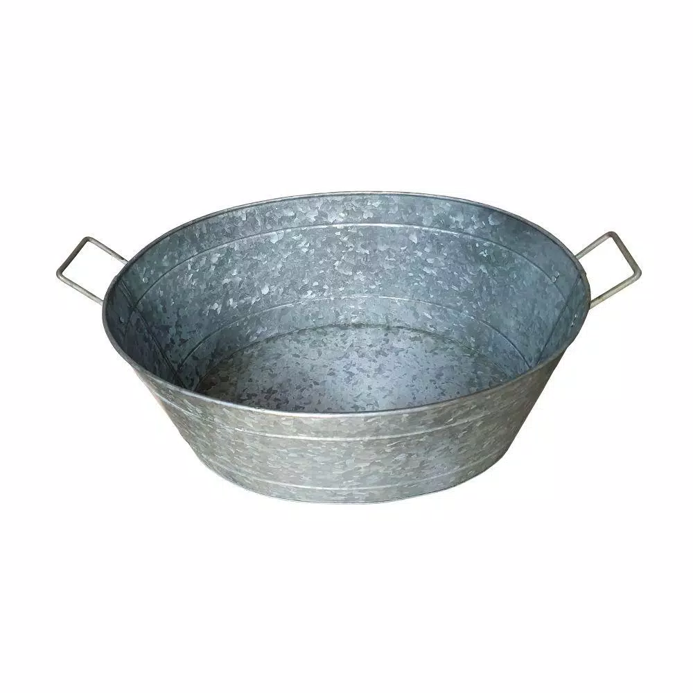 Benjara 1.1 Gal. Oval Galvanized Steel Embossed Tub with Side Handles, Silver
