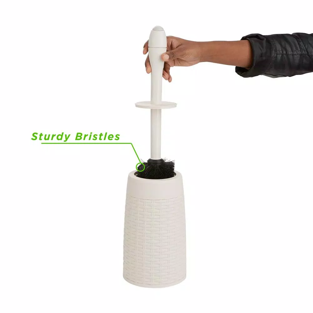 Mind Reader 12 in. Plastic Magic Toilet Brush and Holder Set in Ivory