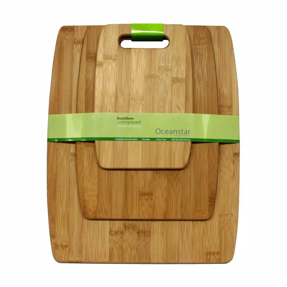 Oceanstar Design Collection 3-Piece Bamboo Cutting Board Set, Natural Rectangle Boards