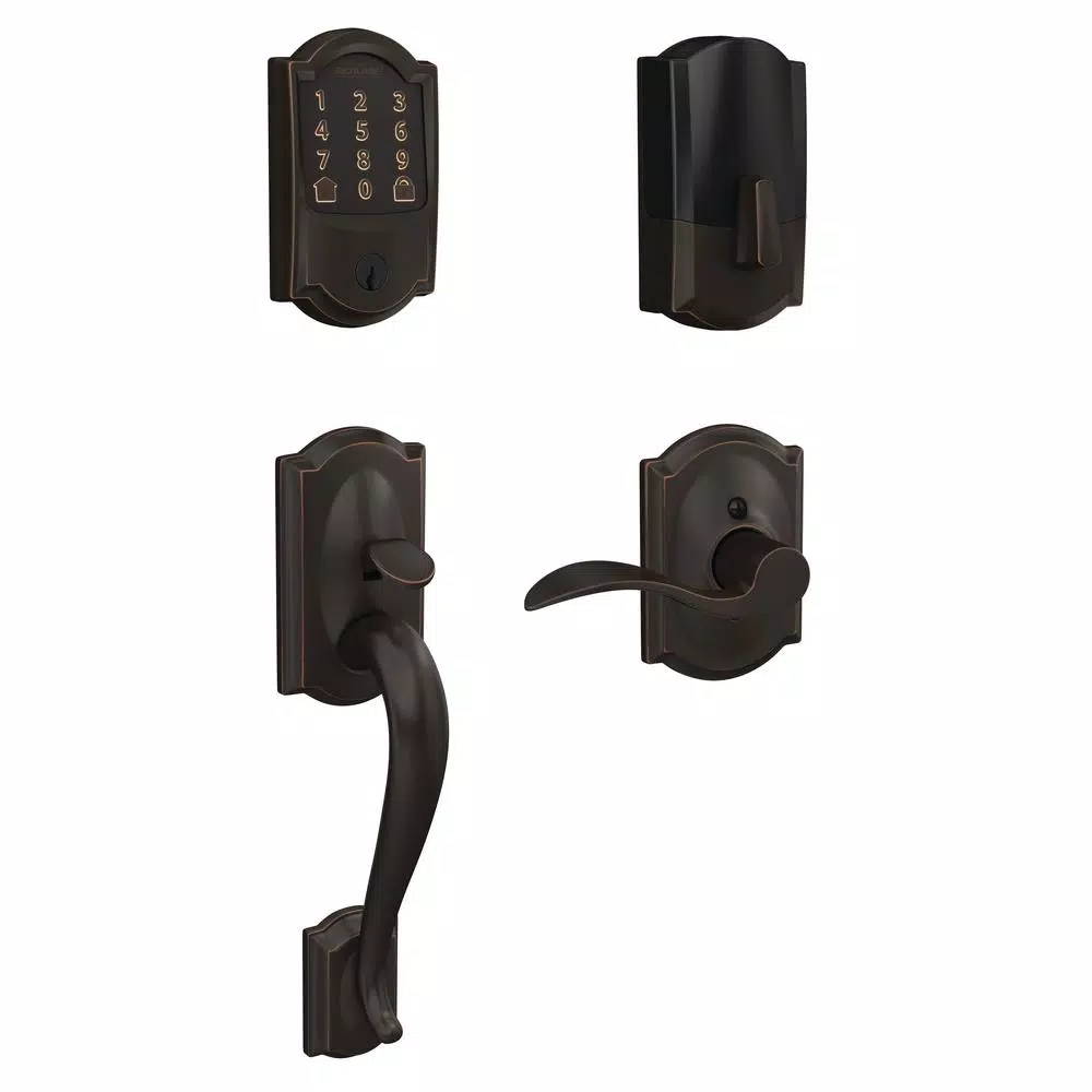Schlage Encode Smart WiFi Door Lock with Alarm and Accent Lever Handleset, Aged Bronze