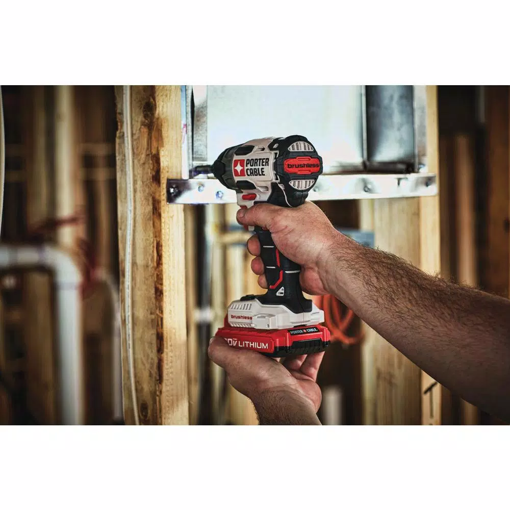Porter-Cable 20V MAX Brushless Cordless 1/4 in. Impact Driver Kit with 2 1.5 Ah Batteries and Charger