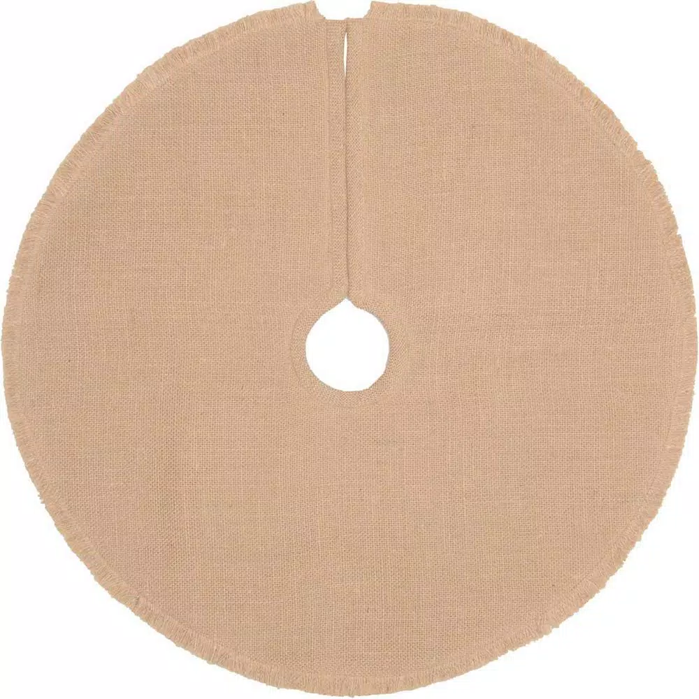 VHC Brands 21 in. Jute Burlap Poinsettia Tree Skirt - Natural Tan Holiday Decor