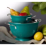Denmark Teal Stainless Steel Colander Set, 2-Piece Nesting Kitchen Strainers thumbnail 4
