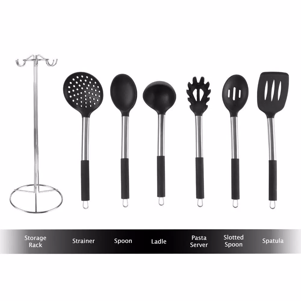 Classic Cuisine 7-Piece Stainless Steel and Silicone Kitchen Utensil Set with Holder