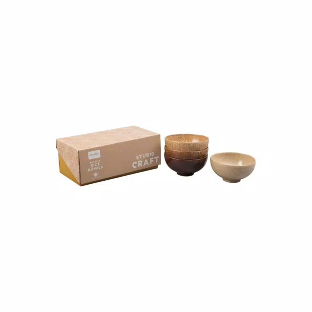 Denby Studio Craft Rice Bowl Set, 4-Piece Handcrafted Clay Serving Bowls