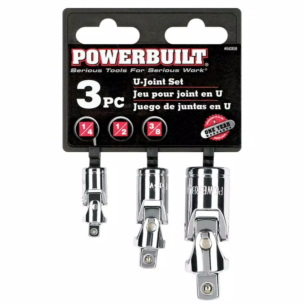 Powerbuilt 3-Piece Universal Joint Set, 1/4 in., 3/8 in., and 1/2 in. Drive