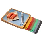 Seville Classics Bamboo Cutting Board Set with 7 Color-Coded Flexible Mats and Food Icons thumbnail 8