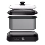 West Bend 6 Qt. Silver Non-Stick Versatility Slow Cooker with Griddle Base, Travel Lid, and Thermal Tote thumbnail 4