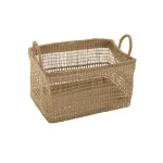Zentique Handmade Rectangular Seagrass Woven Wicker Basket with Handles, Brown thumbnail 4